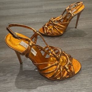 Casadei Knotted Cracked Copper Metallic Heel Sandals